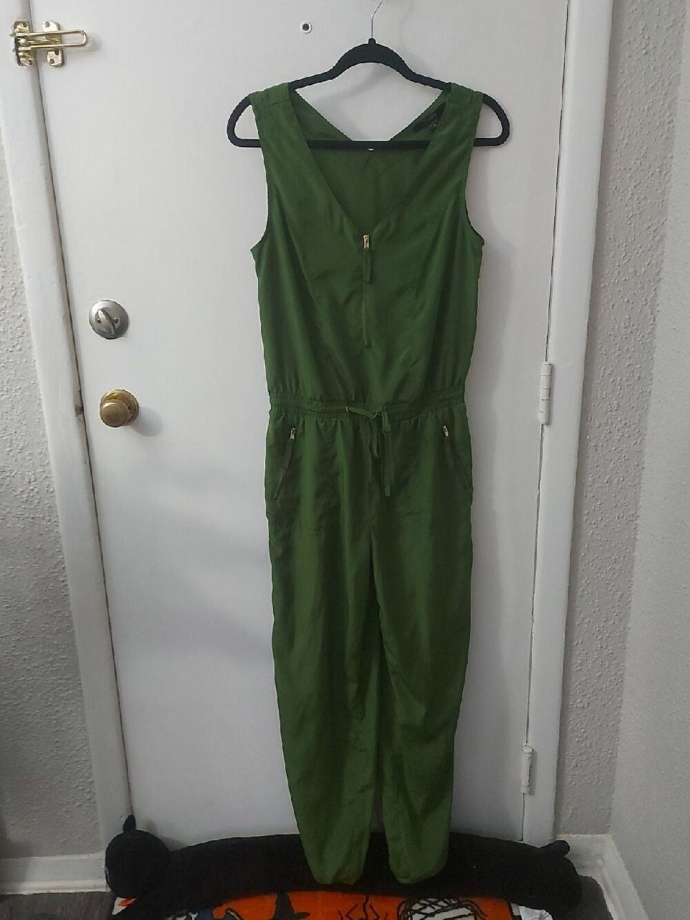 Toxik3 Sleeveless Green Utility Zip Up Jumpsuit M Boho Vacation Festival Urban